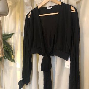 TOBI keyhole blouse with ties and arm slits